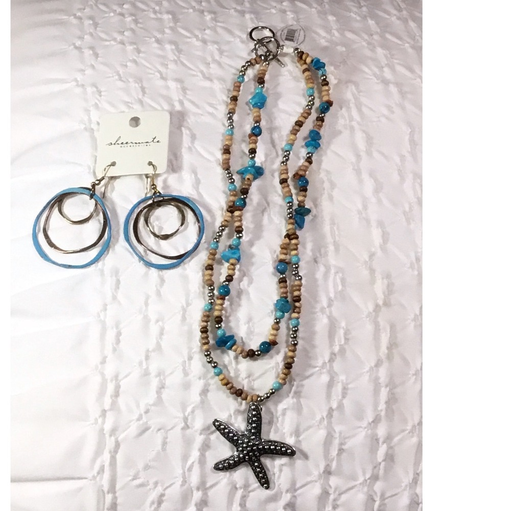 Women's Jewelry Set Starfish Coastal‎ Sea-life Set Necklace Earrings Set NWT
